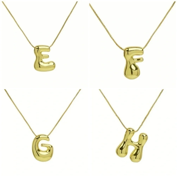 18K Gold Plated Bubble Letter Necklace - Picture 6 of 11